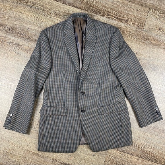 Lauren Ralph Lauren Blazer 40R Brown 100% Wool 2 Button Sports Coat Houndstooth - Picture 1 of 11